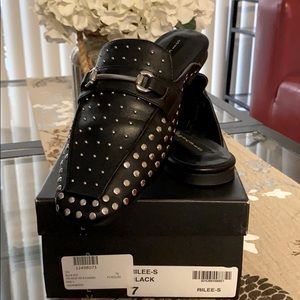 Steve by Steve Madden Black Leather Mules